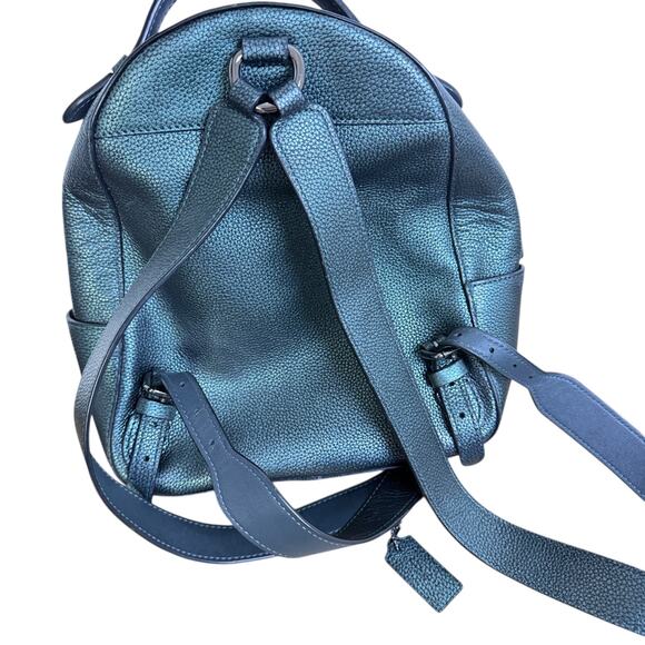 Coach Petite Campus Backpack 23 Green Metallic Polished Pebbled Leather Charm - Picture 2 of 16